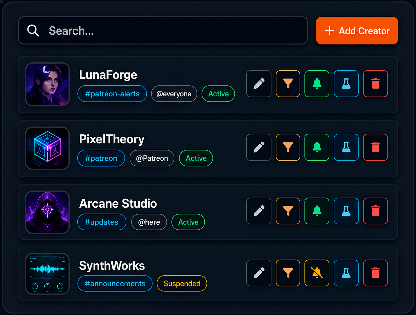 NotiFire creator management interface