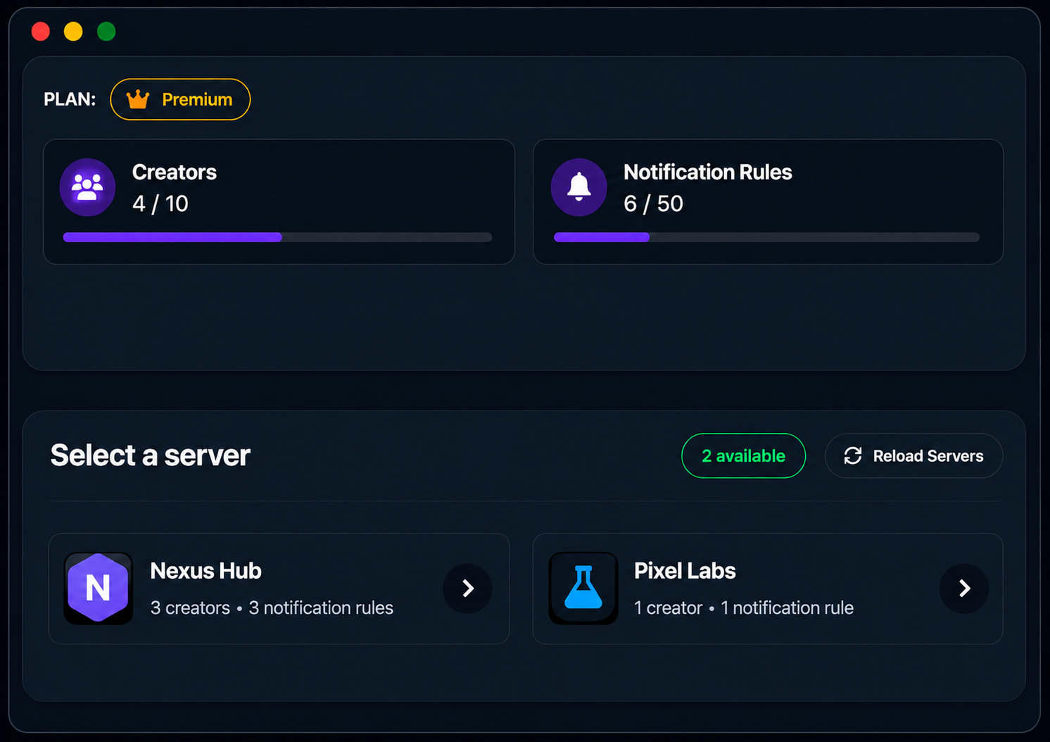 NotiFire server management dashboard